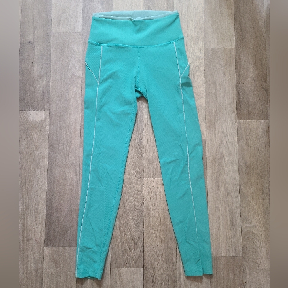🦄 Wilo The Label Ribbed 3/4 Teal Leggings EUC